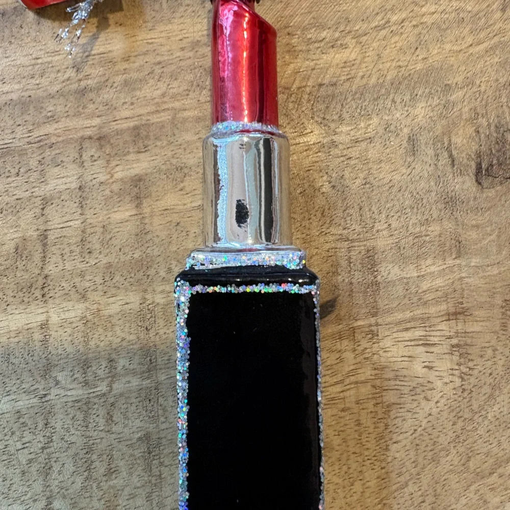 Lipstick Ornament - Red, Black, and Silver Glitter Glass, Great for Your Tree! - Picture 6 of 9